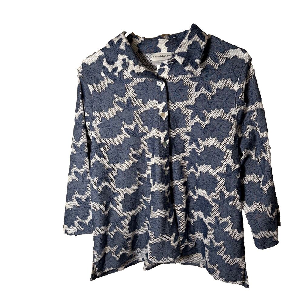 Alfred Dunner Jacket Women's Petite Large Mesh Vented Button Up Floral Casual